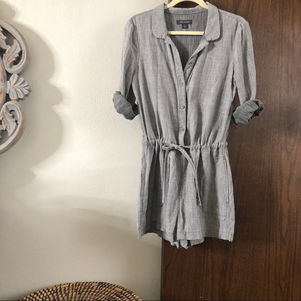 Anthropologie Gray Button-Front Linen Romper
